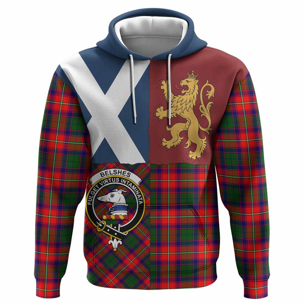 ScotsTee Shop Scottish Belshes (Belsches) Crest Tartan Hoodie Lion Rampant Saltire Style