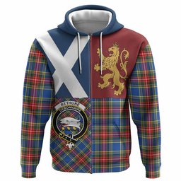 ScotsTee Shop Scottish Bethune Crest Tartan Hoodie Lion Rampant Saltire Style