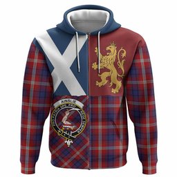 ScotsTee Shop Scottish Ainslie Crest Tartan Hoodie Lion Rampant Saltire Style