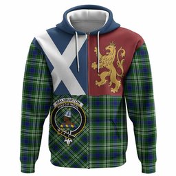 ScotsTee Shop Scottish Haliburton Crest Tartan Hoodie Lion Rampant Saltire Style