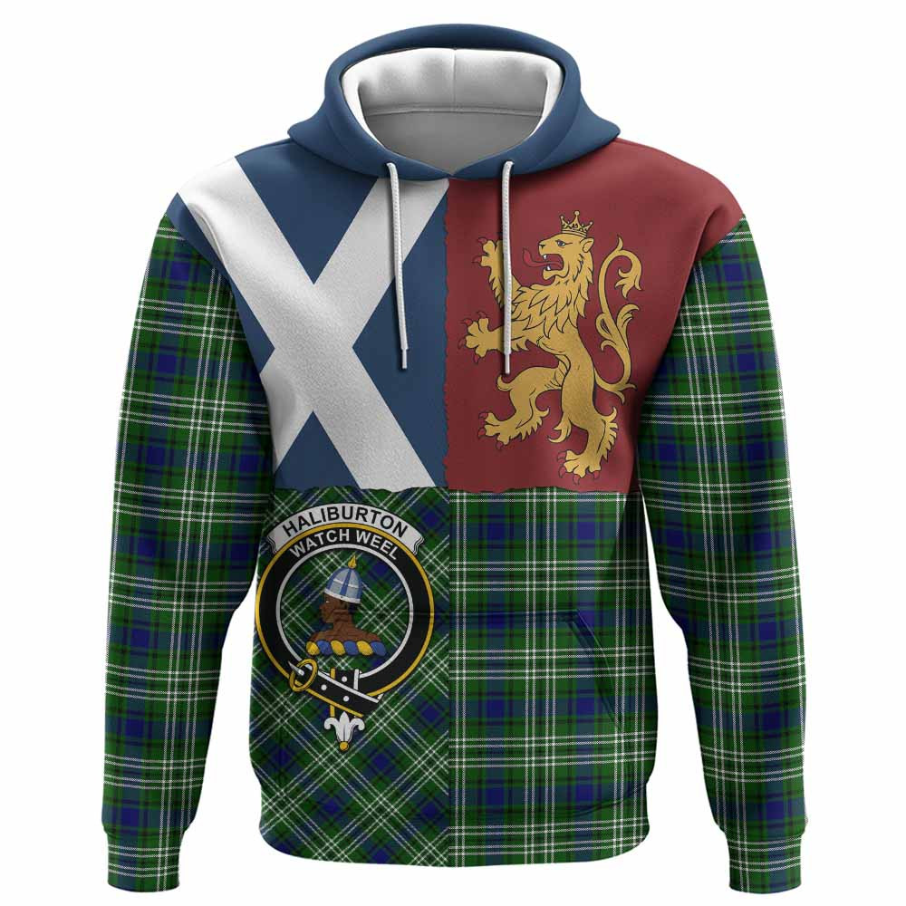 ScotsTee Shop Scottish Haliburton Crest Tartan Hoodie Lion Rampant Saltire Style
