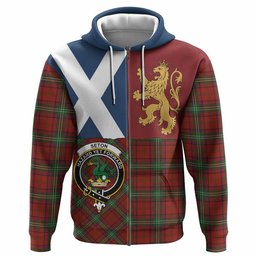 ScotsTee Shop Scottish Seton Crest Tartan Hoodie Lion Rampant Saltire Style