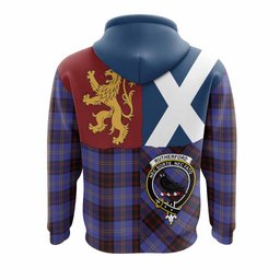 ScotsTee Shop Scottish Rutherford Crest Tartan Hoodie Lion Rampant Saltire Style