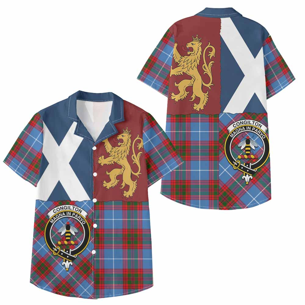 ScotsTee Shop Scottish Congilton Crest Tartan Kid Hawaiian Shirt Lion Rampant Saltire Style
