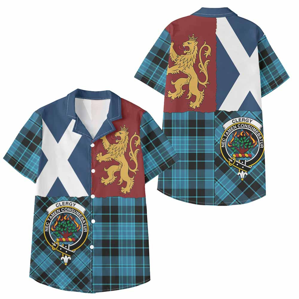 ScotsTee Shop Scottish Clergy Crest Tartan Kid Hawaiian Shirt Lion Rampant Saltire Style