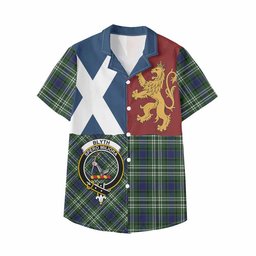 ScotsTee Shop Scottish Blyth Crest Tartan Kid Hawaiian Shirt Lion Rampant Saltire Style