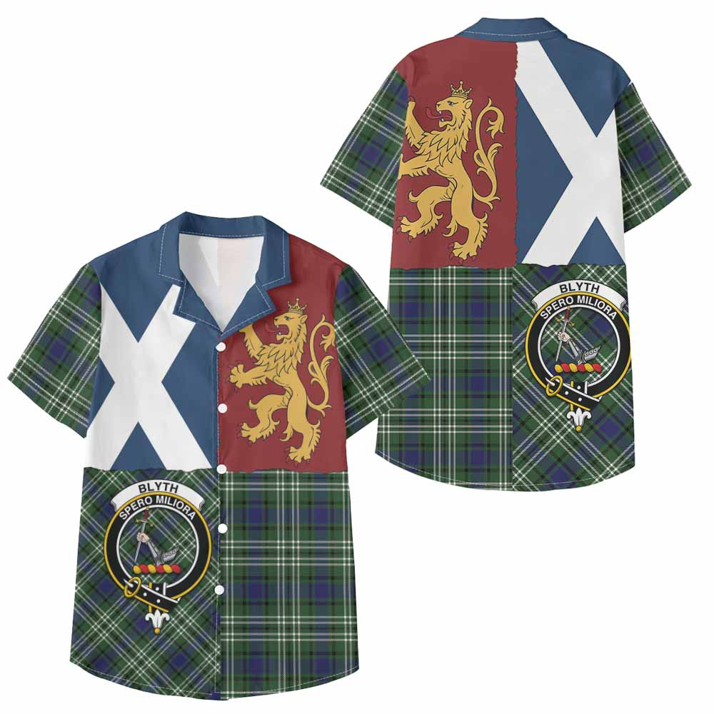 ScotsTee Shop Scottish Blyth Crest Tartan Kid Hawaiian Shirt Lion Rampant Saltire Style