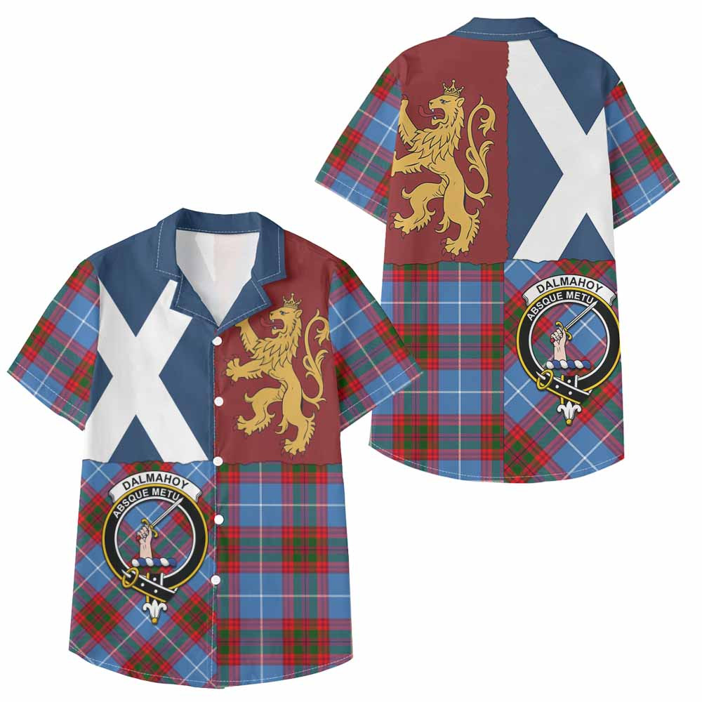 ScotsTee Shop Scottish Dalmahoy Crest Tartan Kid Hawaiian Shirt Lion Rampant Saltire Style