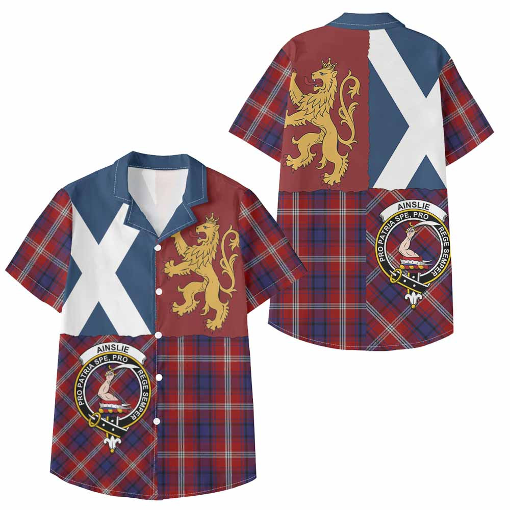 ScotsTee Shop Scottish Ainslie Crest Tartan Kid Hawaiian Shirt Lion Rampant Saltire Style