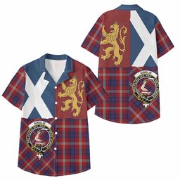 ScotsTee Shop Scottish Ainslie Crest Tartan Kid Hawaiian Shirt Lion Rampant Saltire Style