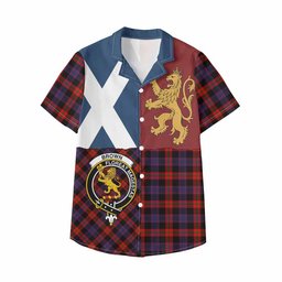 ScotsTee Shop Scottish Brown (Broun) Crest Tartan Kid Hawaiian Shirt Lion Rampant Saltire Style