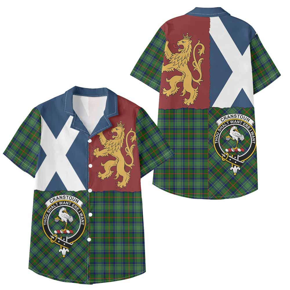 ScotsTee Shop Scottish Cranstoun (Cranston) Crest Tartan Kid Hawaiian Shirt Lion Rampant Saltire Style