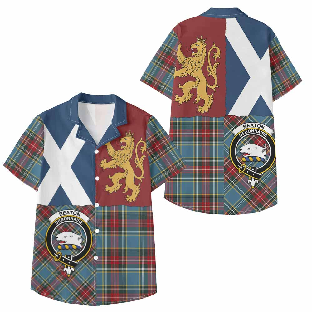 ScotsTee Shop Scottish Beaton Crest Tartan Kid Hawaiian Shirt Lion Rampant Saltire Style