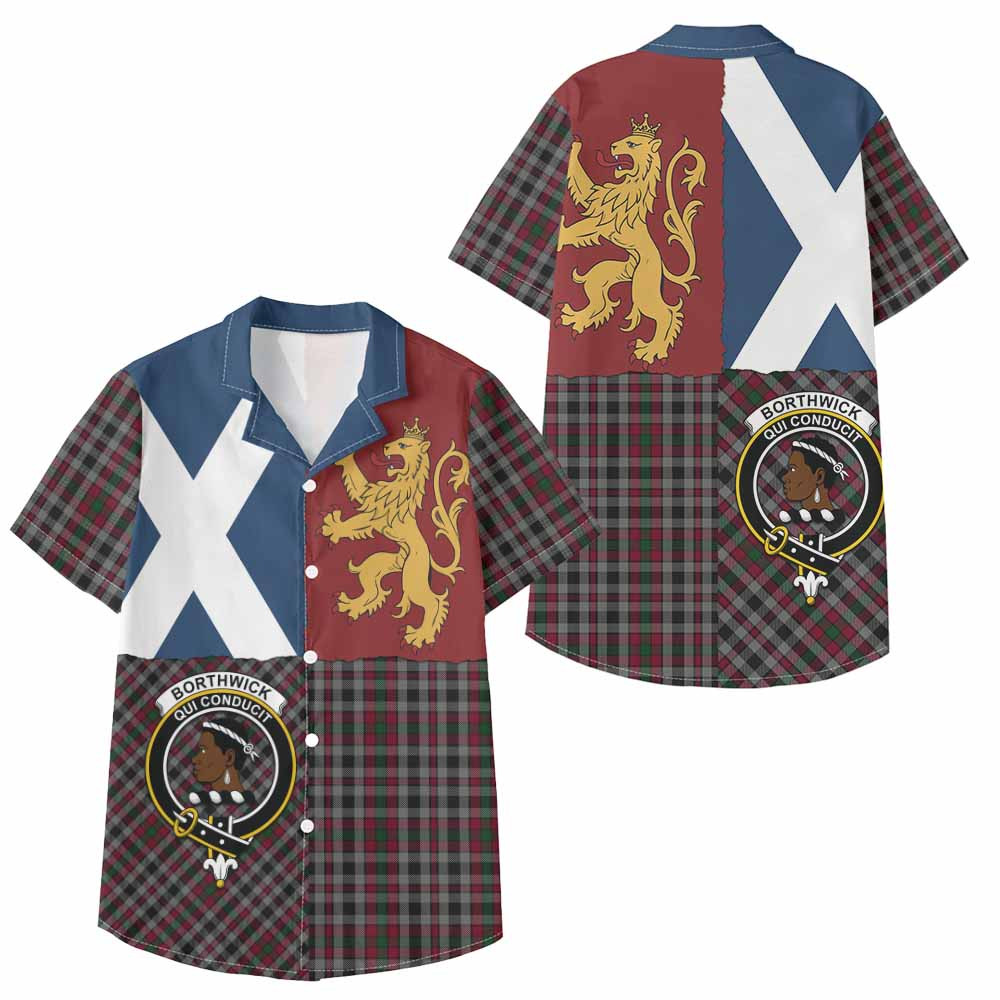 ScotsTee Shop Scottish Borthwick Crest Tartan Kid Hawaiian Shirt Lion Rampant Saltire Style