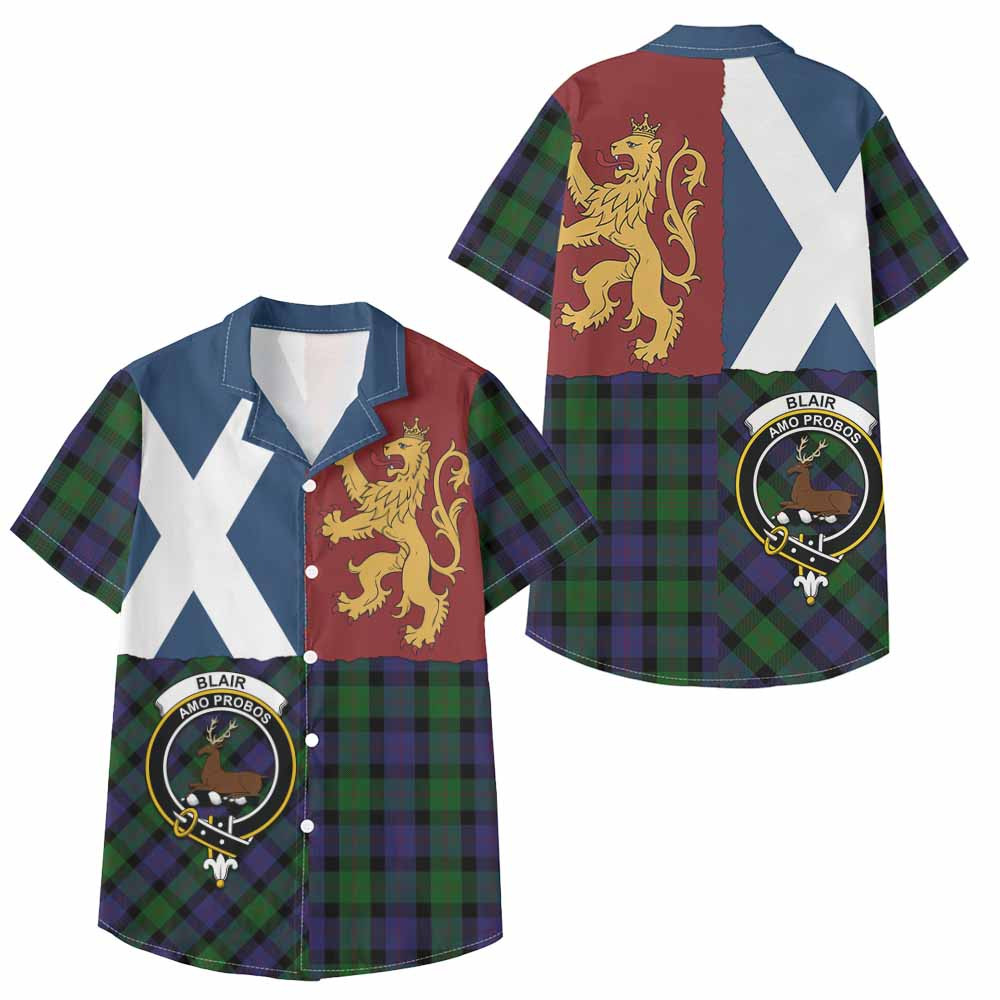 ScotsTee Shop Scottish Blair Crest Tartan Kid Hawaiian Shirt Lion Rampant Saltire Style