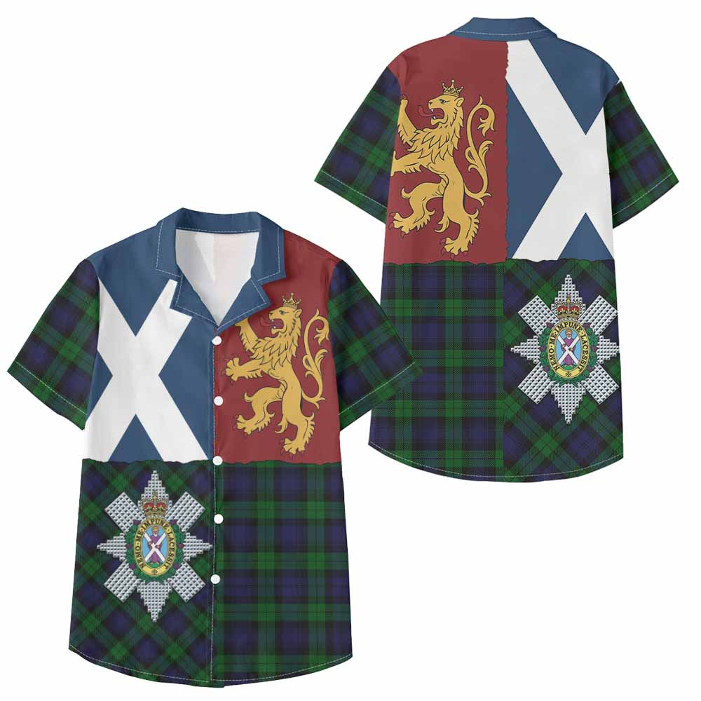 ScotsTee Shop Scottish Black Watch Crest Tartan Kid Hawaiian Shirt Lion Rampant Saltire Style