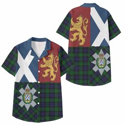 ScotsTee Shop Scottish Black Watch Crest Tartan Kid Hawaiian Shirt Lion Rampant Saltire Style