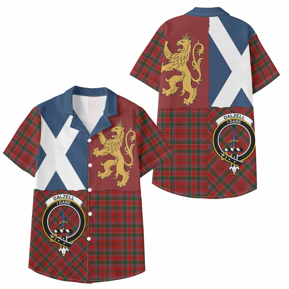 ScotsTee Shop Scottish Dalzell (Dalziel) Crest Tartan Kid Hawaiian Shirt Lion Rampant Saltire Style