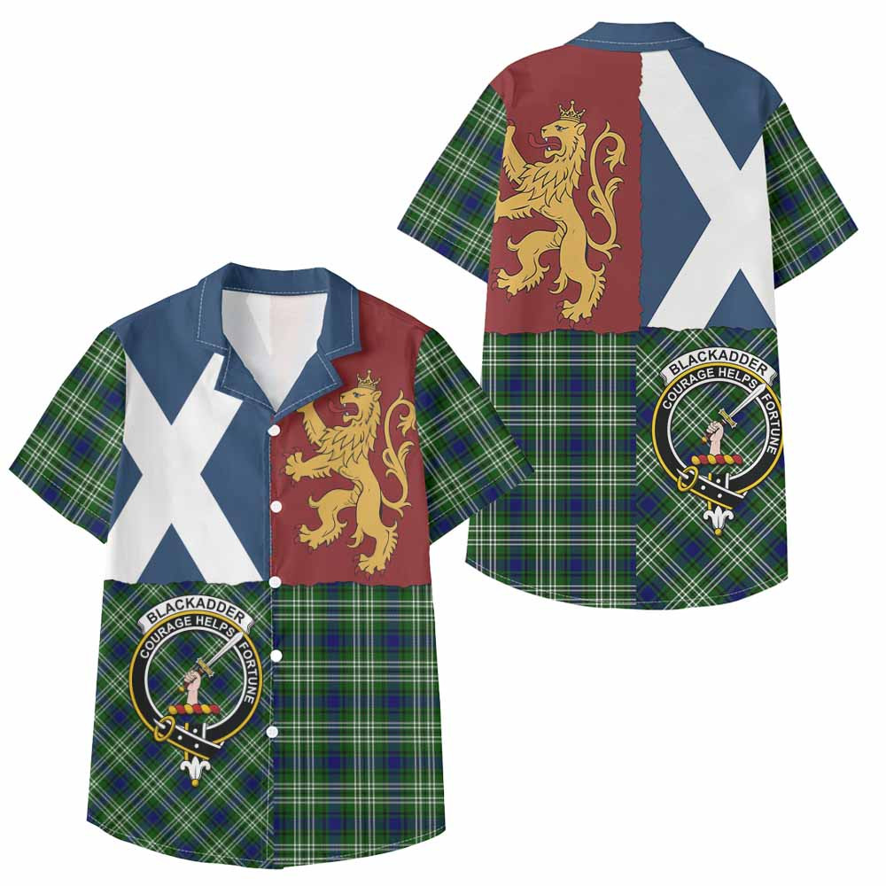 ScotsTee Shop Scottish Blackadder Crest Tartan Kid Hawaiian Shirt Lion Rampant Saltire Style