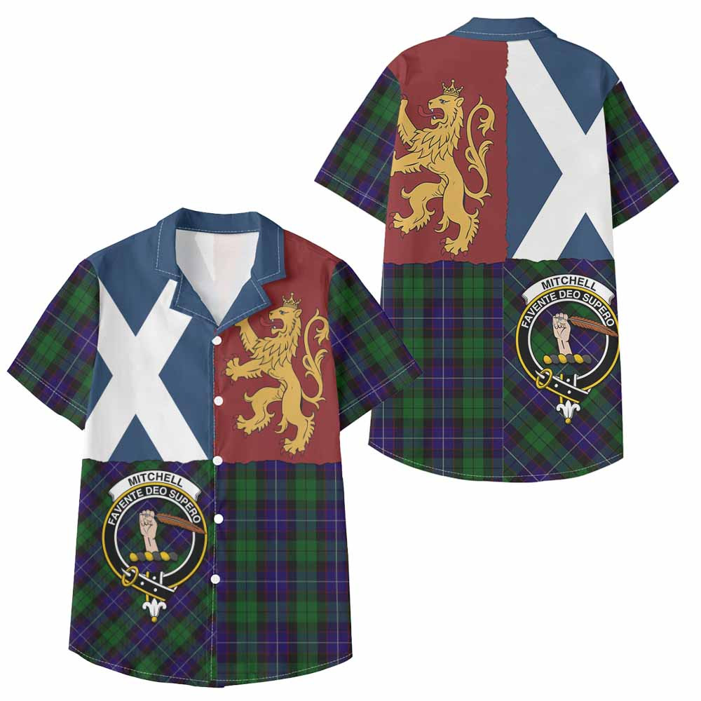 ScotsTee Shop Scottish Mitchell Crest Tartan Kid Hawaiian Shirt Lion Rampant Saltire Style