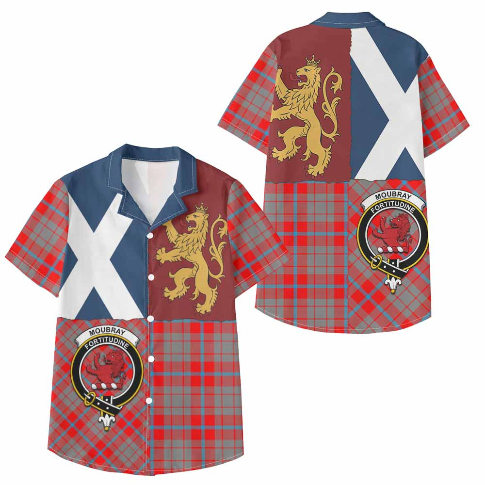 ScotsTee Shop Scottish Moubray Crest Tartan Kid Hawaiian Shirt Lion Rampant Saltire Style