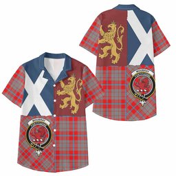 ScotsTee Shop Scottish Moubray Crest Tartan Kid Hawaiian Shirt Lion Rampant Saltire Style