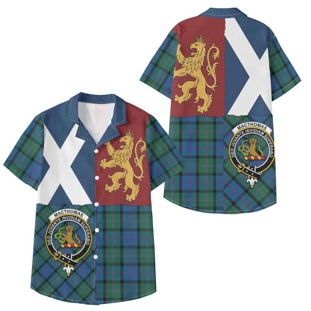 ScotsTee Shop Scottish MacThomas (McThomas) Crest Tartan Kid Hawaiian Shirt Lion Rampant Saltire Style
