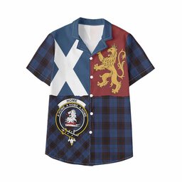 ScotsTee Shop Scottish Home (Hume) Crest Tartan Kid Hawaiian Shirt Lion Rampant Saltire Style