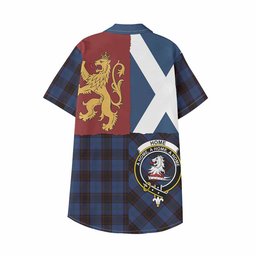ScotsTee Shop Scottish Home (Hume) Crest Tartan Kid Hawaiian Shirt Lion Rampant Saltire Style