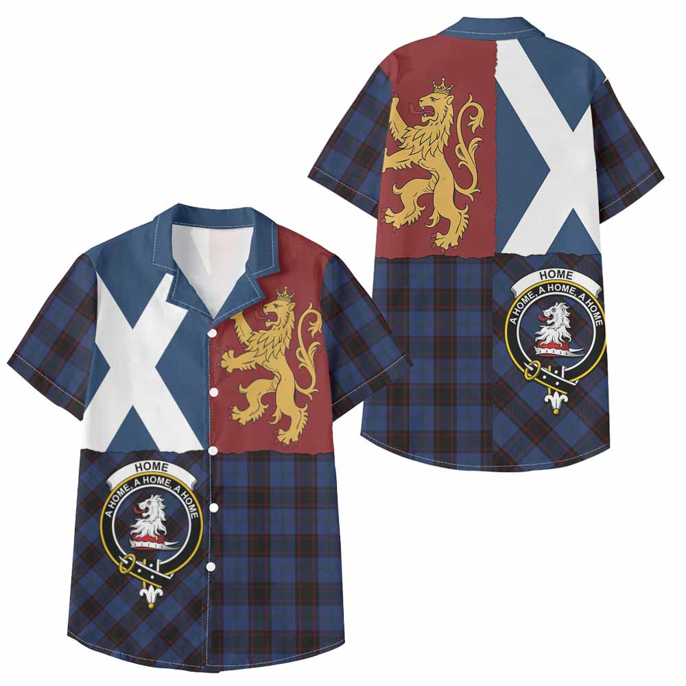 ScotsTee Shop Scottish Home (Hume) Crest Tartan Kid Hawaiian Shirt Lion Rampant Saltire Style
