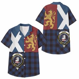 ScotsTee Shop Scottish Home (Hume) Crest Tartan Kid Hawaiian Shirt Lion Rampant Saltire Style