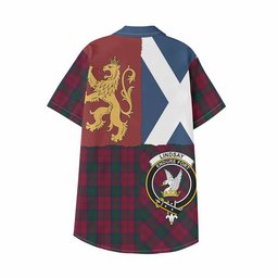 ScotsTee Shop Scottish Lindsay Crest Tartan Kid Hawaiian Shirt Lion Rampant Saltire Style