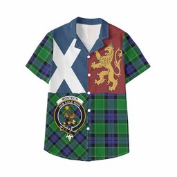 ScotsTee Shop Scottish Monteith Crest Tartan Kid Hawaiian Shirt Lion Rampant Saltire Style