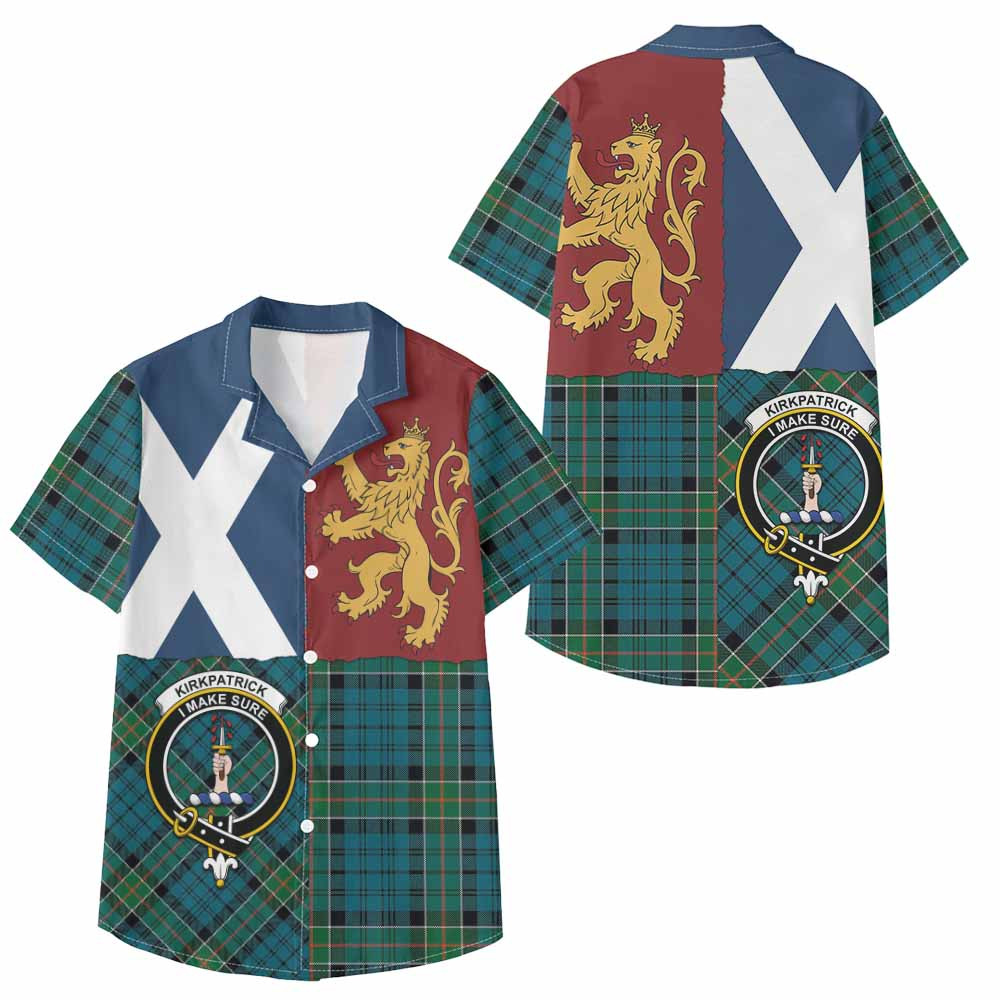 ScotsTee Shop Scottish Kirkpatrick Crest Tartan Kid Hawaiian Shirt Lion Rampant Saltire Style