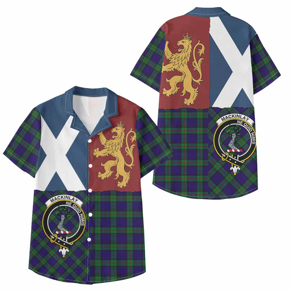 ScotsTee Shop Scottish MacKinlay (McKinlay) Crest Tartan Kid Hawaiian Shirt Lion Rampant Saltire Style