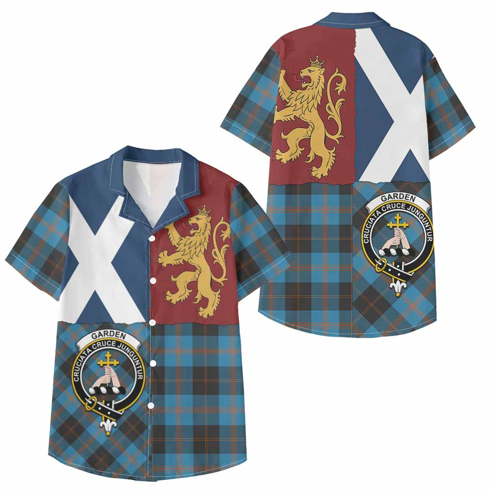 ScotsTee Shop Scottish Garden (Gardyne) Crest Tartan Kid Hawaiian Shirt Lion Rampant Saltire Style