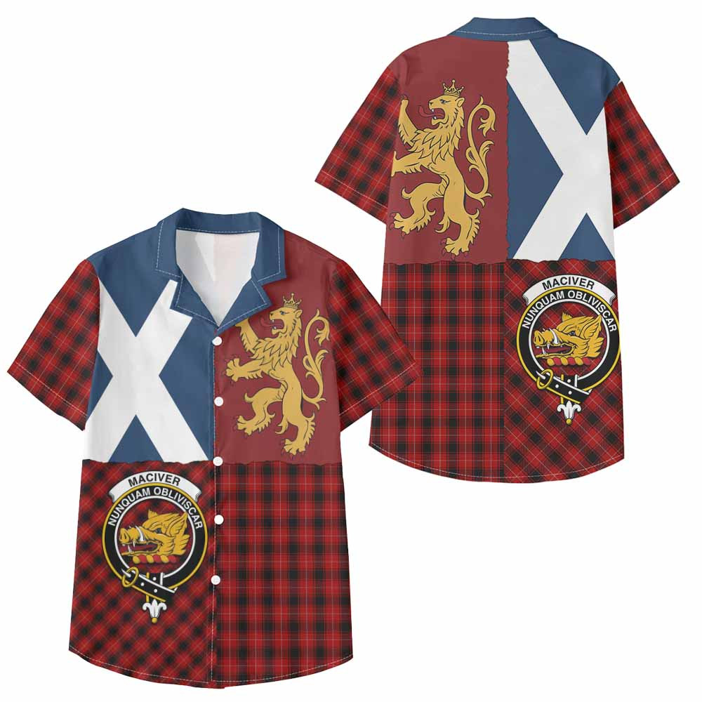 ScotsTee Shop Scottish MacIver (McIver) Crest Tartan Kid Hawaiian Shirt Lion Rampant Saltire Style