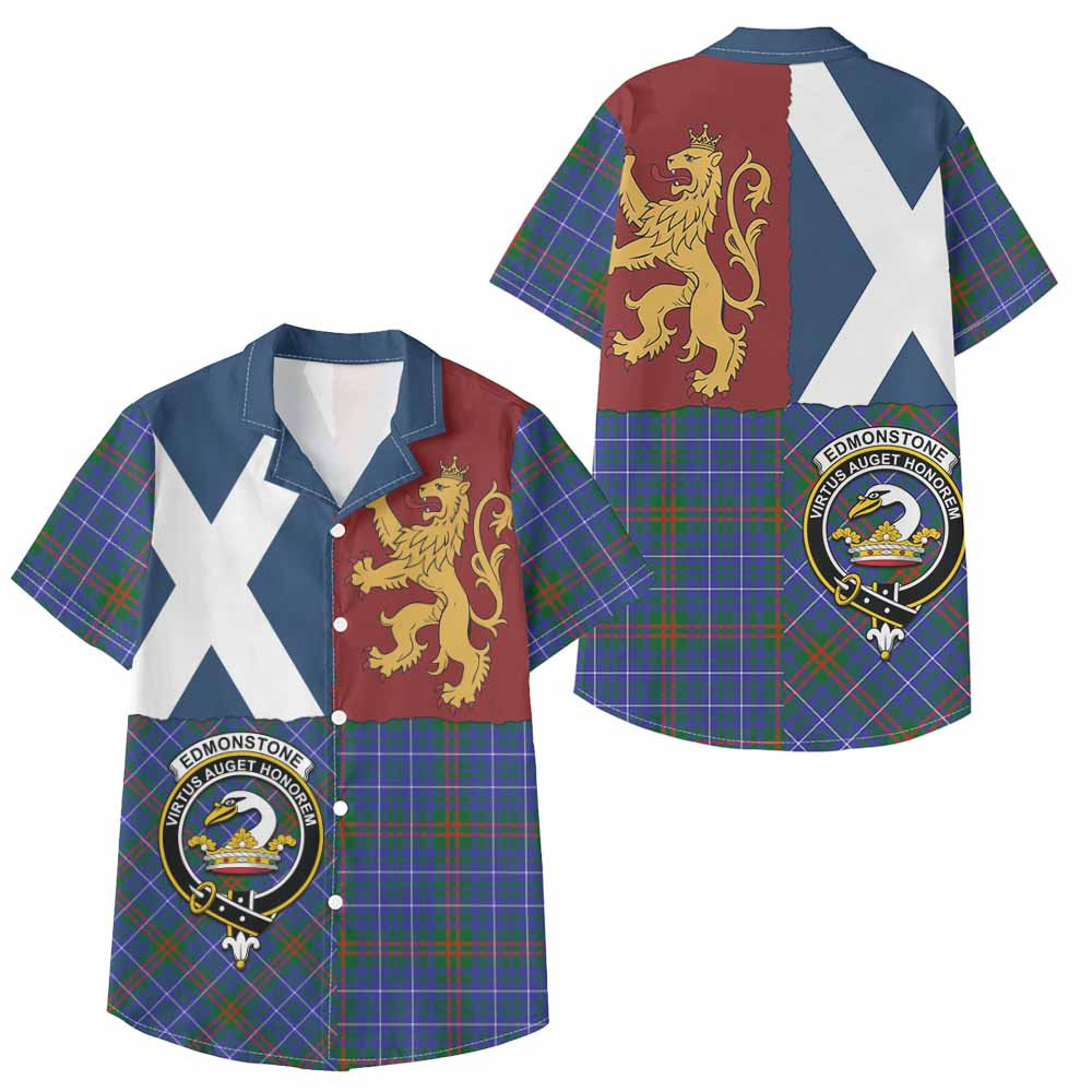 ScotsTee Shop Scottish Edmonstone Crest Tartan Kid Hawaiian Shirt Lion Rampant Saltire Style