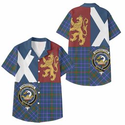 ScotsTee Shop Scottish Edmonstone Crest Tartan Kid Hawaiian Shirt Lion Rampant Saltire Style