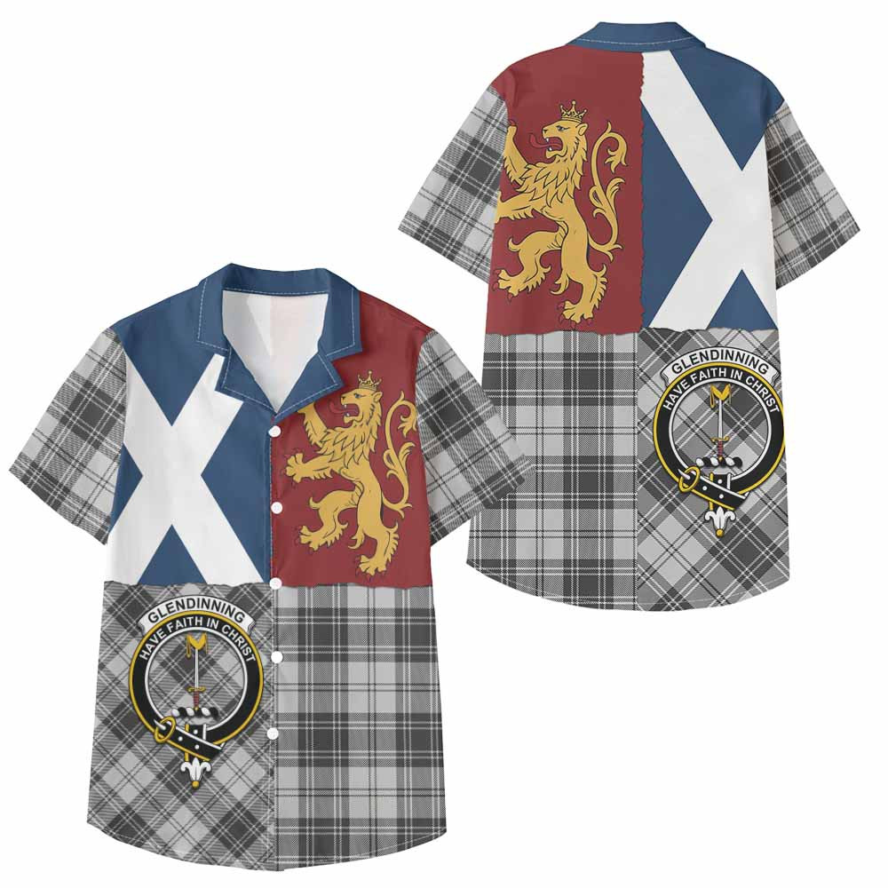 ScotsTee Shop Scottish Glendinning Crest Tartan Kid Hawaiian Shirt Lion Rampant Saltire Style