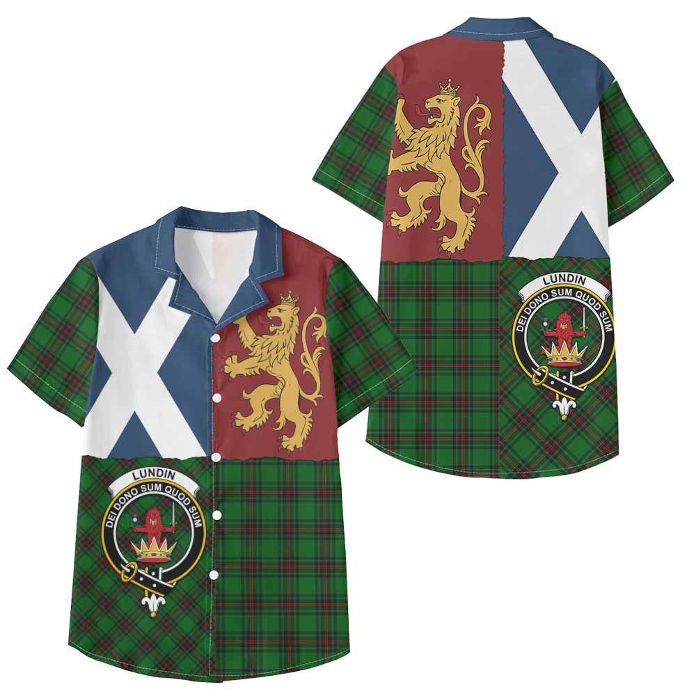 ScotsTee Shop Scottish Lundin Crest Tartan Kid Hawaiian Shirt Lion Rampant Saltire Style
