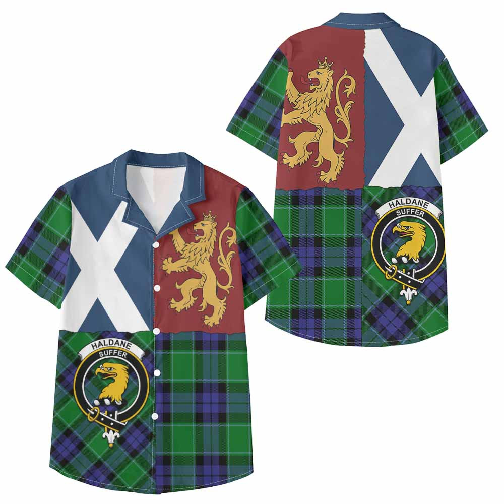 ScotsTee Shop Scottish Haldane Crest Tartan Kid Hawaiian Shirt Lion Rampant Saltire Style