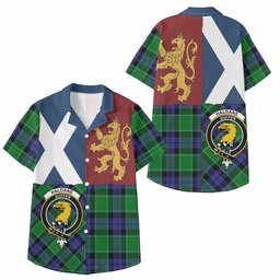 ScotsTee Shop Scottish Haldane Crest Tartan Kid Hawaiian Shirt Lion Rampant Saltire Style