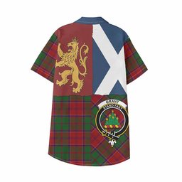 ScotsTee Shop Scottish Grant Crest Tartan Kid Hawaiian Shirt Lion Rampant Saltire Style
