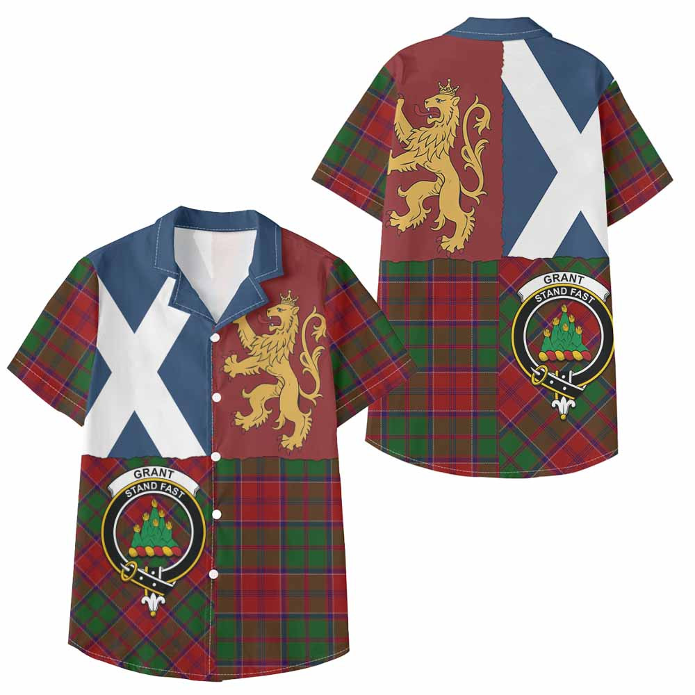 ScotsTee Shop Scottish Grant Crest Tartan Kid Hawaiian Shirt Lion Rampant Saltire Style