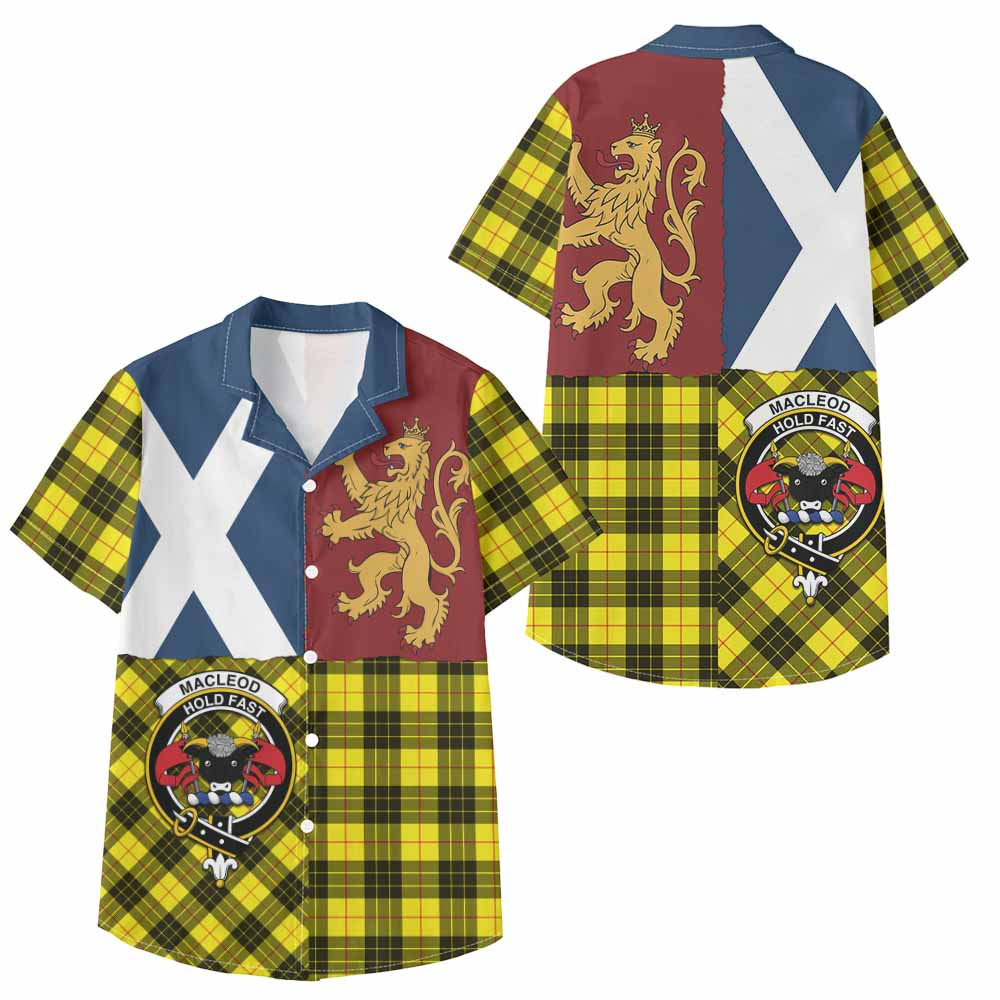 ScotsTee Shop Scottish MacLeod (McLeod) Crest Tartan Kid Hawaiian Shirt Lion Rampant Saltire Style