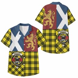 ScotsTee Shop Scottish MacLeod (McLeod) Crest Tartan Kid Hawaiian Shirt Lion Rampant Saltire Style