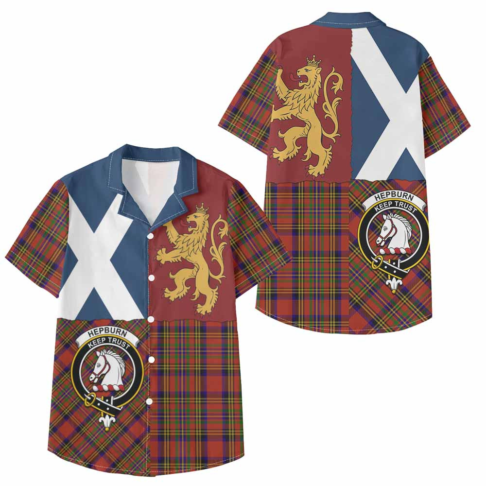 ScotsTee Shop Scottish Hepburn Crest Tartan Kid Hawaiian Shirt Lion Rampant Saltire Style