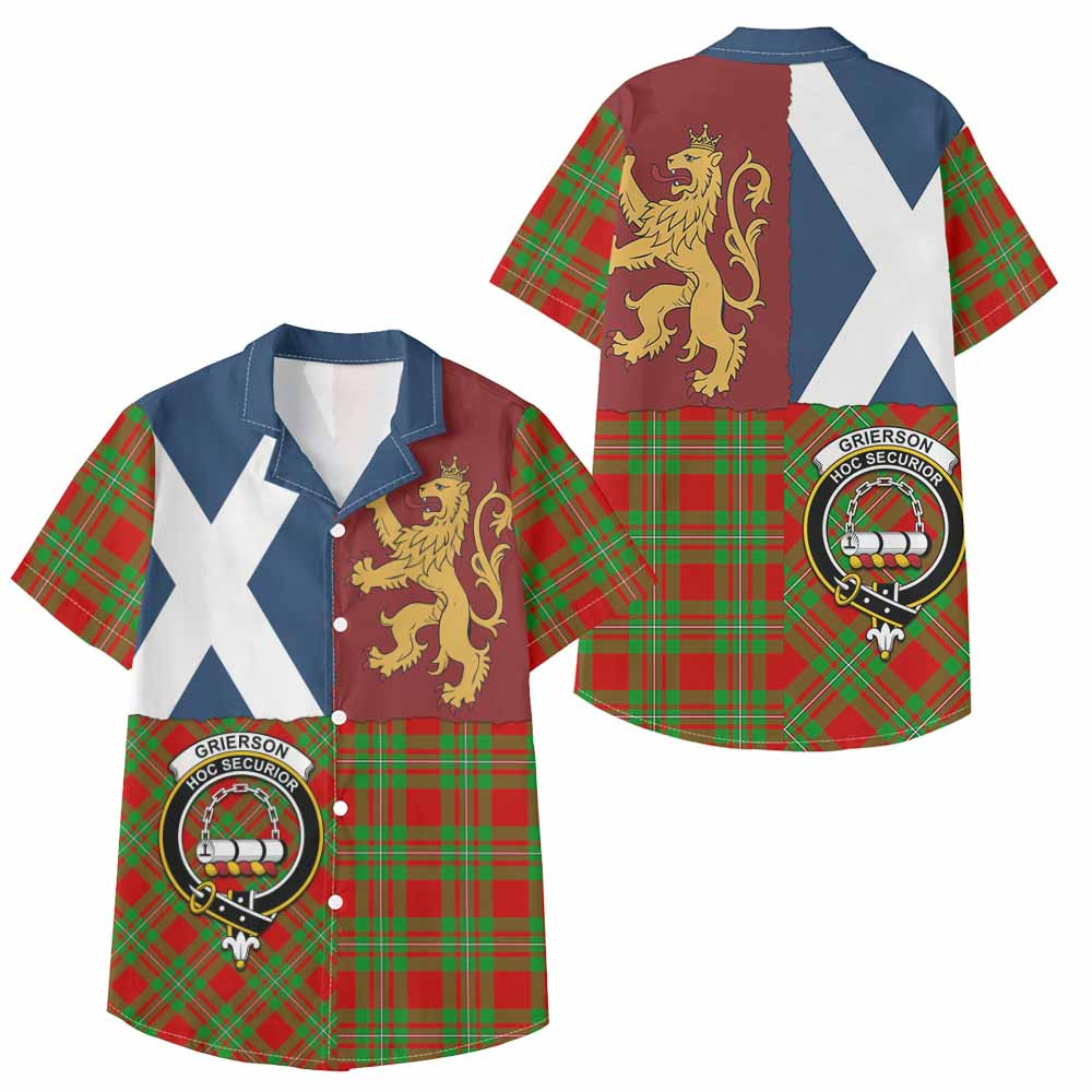 ScotsTee Shop Scottish Grierson Crest Tartan Kid Hawaiian Shirt Lion Rampant Saltire Style