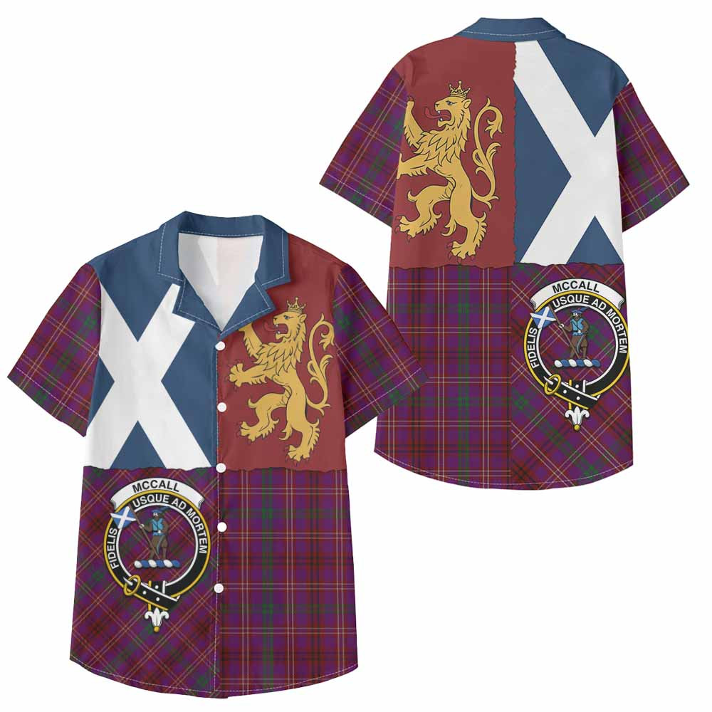 ScotsTee Shop Scottish McCall (Caithness) Crest Tartan Kid Hawaiian Shirt Lion Rampant Saltire Style